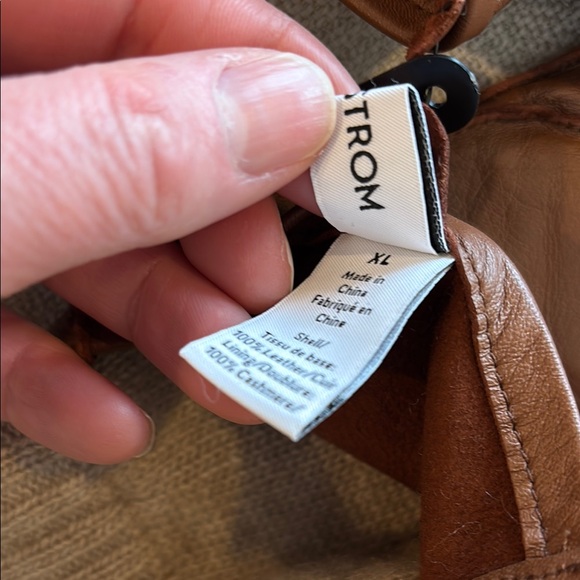 NEW Nordstrom Brown Leather Gloves with Cashmere Knit Cuffs XL - Picture 3 of 5